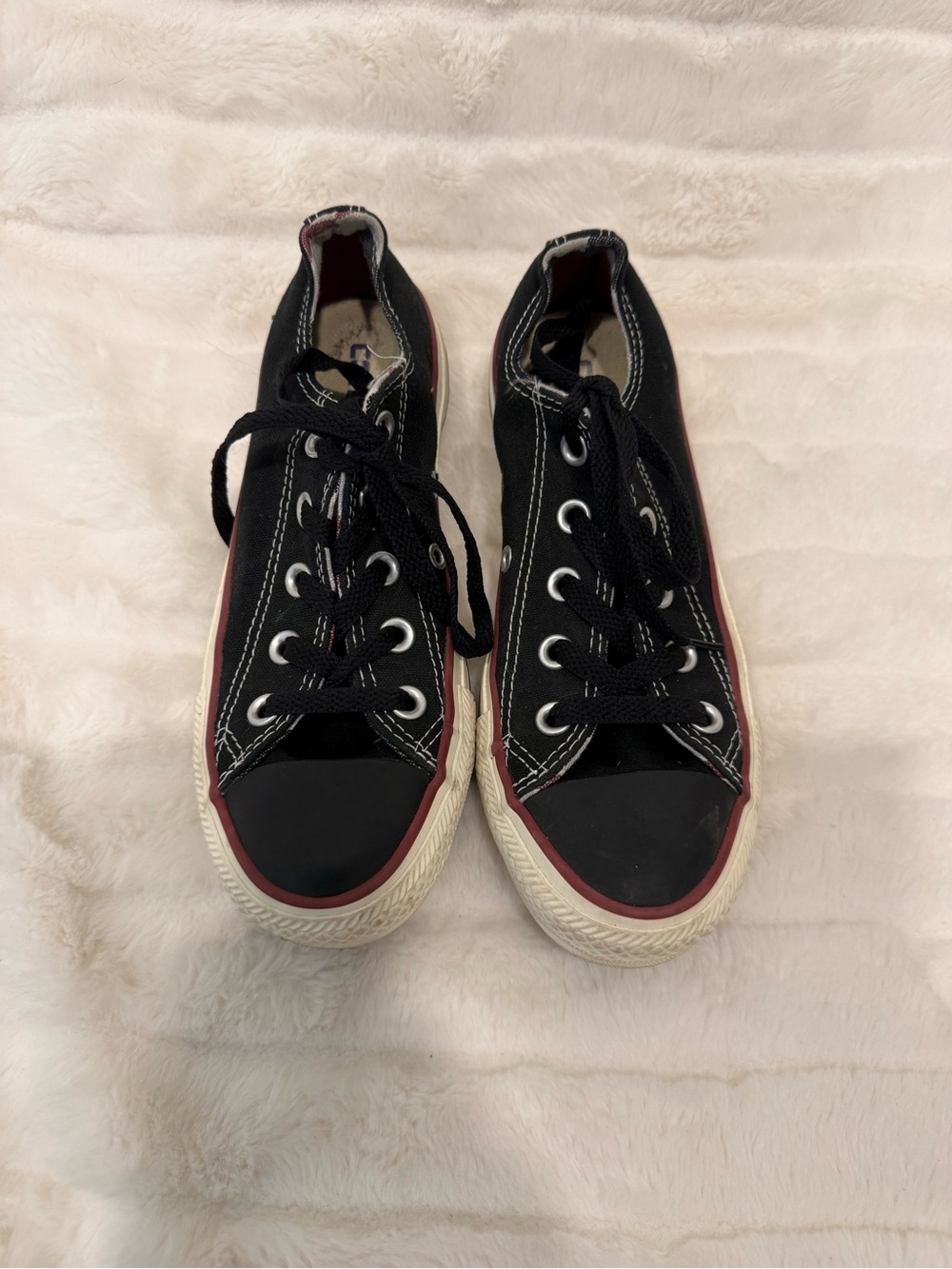 Converse Kids Black Canvas Lace-Up Sneakers with Red Trim